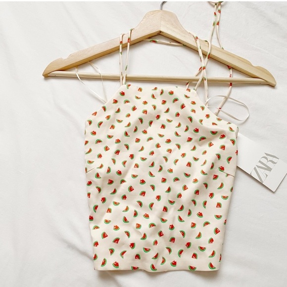NWT Watermelon Print Lace Up Back Sleeveless Top - Picture 3 of 11